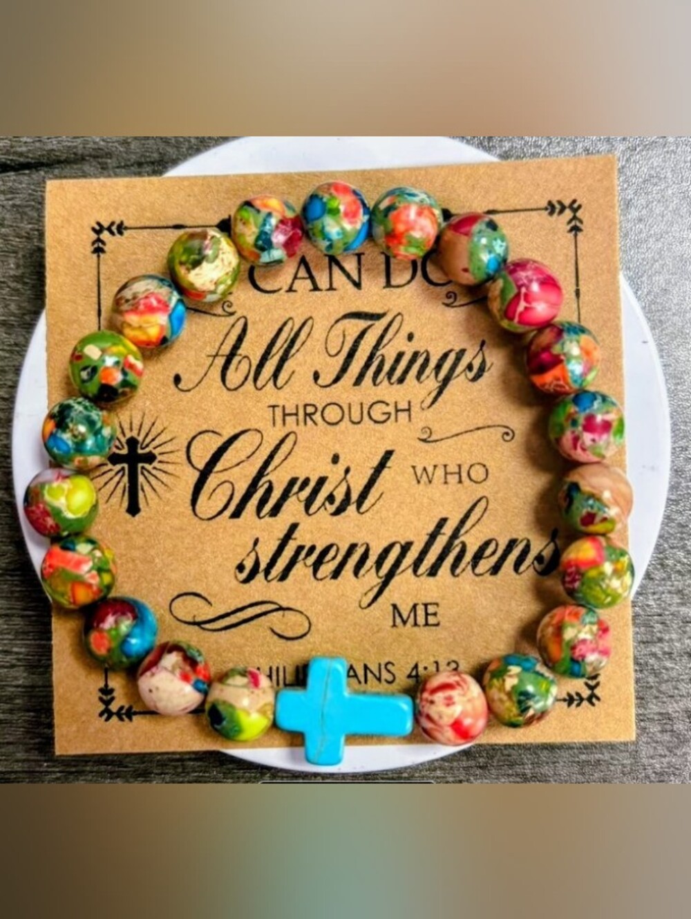 Religious Jasper Sea Sediment Bracelet With A Blue Turquoise Charm New
